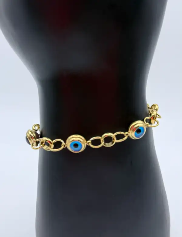 Pulsera Ojos Turcos Celestes Acero Dorado - Imagen 2
