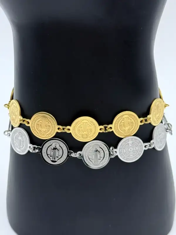 Pulsera Medallas Pequeñas de San Benito Acero - Imagen 2