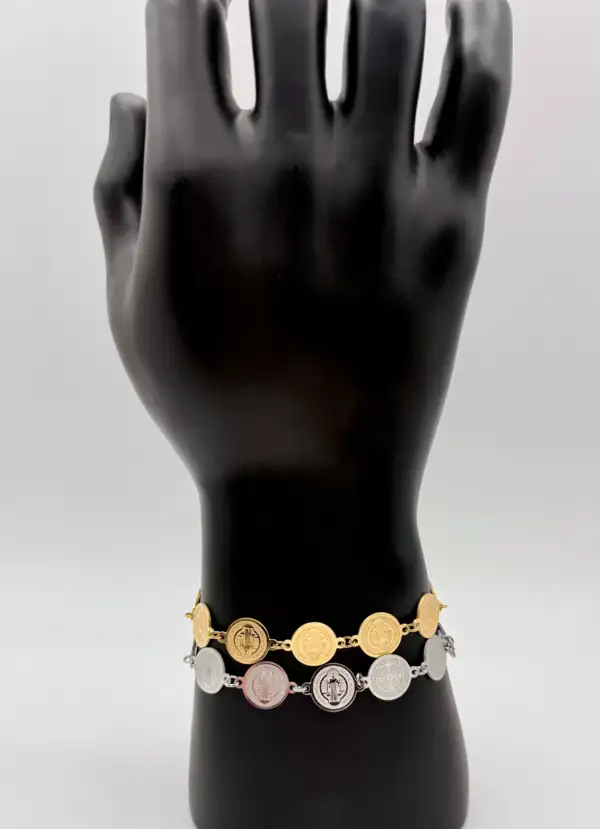Pulsera Medallas Pequeñas de San Benito Acero