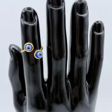 Anillo Ojo Turco Doble Azul Acero Dorado