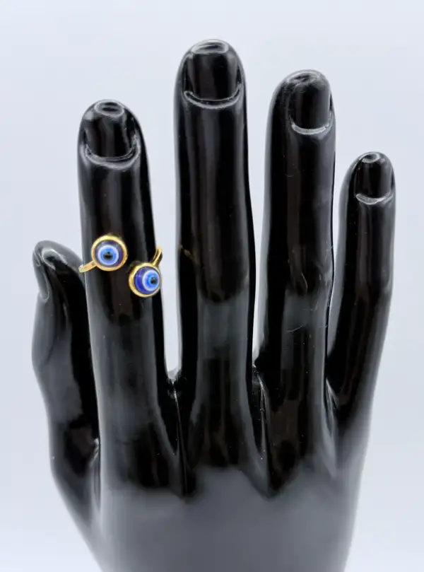 Anillo Ojo Turco Doble Azul Acero Dorado