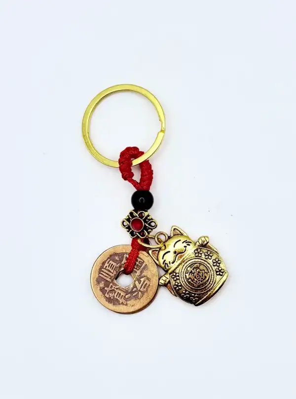 Llavero Gato de la Suerte con Monedas Feng Shui - Imagen 2