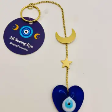 Amuleto Ojo Turco En Forma De Corazon Con Luna Y Estrella Dorado