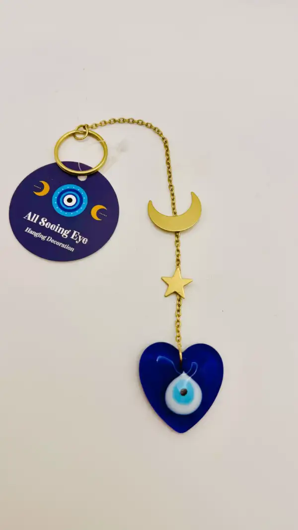 Amuleto Ojo Turco En Forma De Corazon Con Luna Y Estrella Dorado