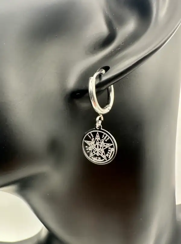 Pendientes Aro Tetragramaton Acero Plateado - Imagen 2