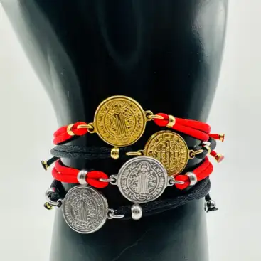 Pulsera Cordon Medalla San Benito Acero