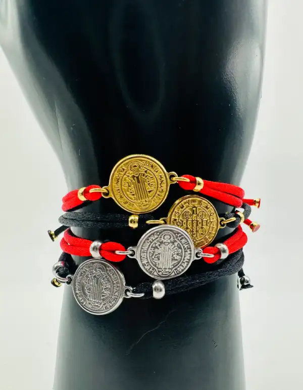 Pulsera Cordon Medalla San Benito Acero