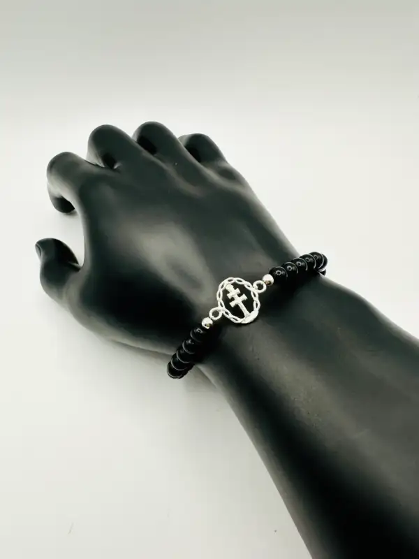 Pulsera Cruz de Caravaca y Turmalina Plata de Ley