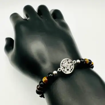 Pulsera Tetragramaton, Ojo de Tigre y Turmalina Plata de Ley
