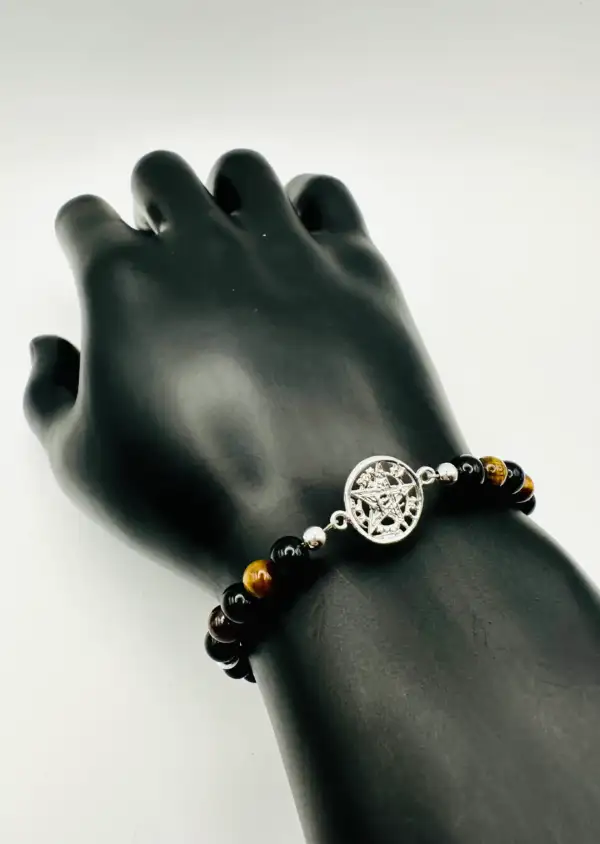 Pulsera Tetragramaton, Ojo de Tigre y Turmalina Plata de Ley