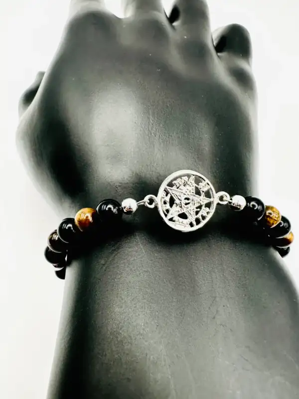 Pulsera Tetragramaton, Ojo de Tigre y Turmalina Plata de Ley - Imagen 2