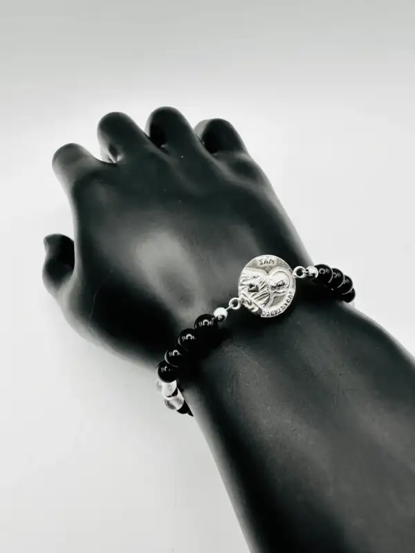 Pulsera San Judas Tadeo y Turmalina Plata de Ley