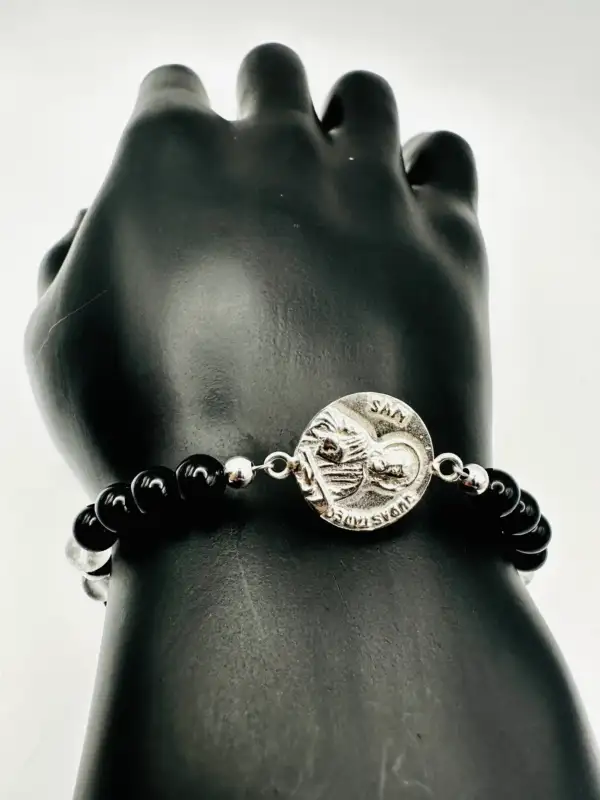 Pulsera San Judas Tadeo y Turmalina Plata de Ley - Imagen 2