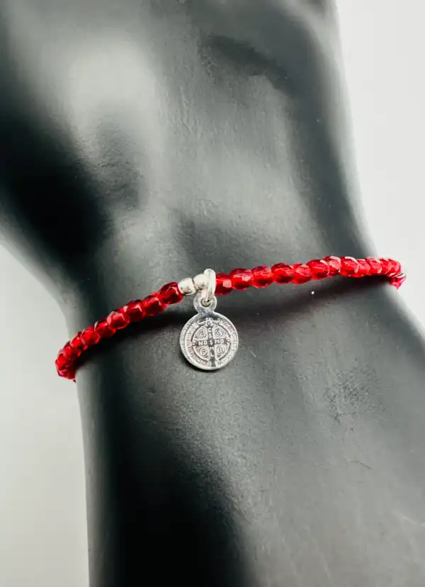 Pulsera Roja San Benito Plata De Ley - Imagen 2