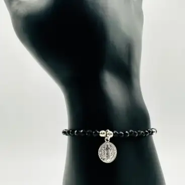 Pulsera de Bolas Negras San Benito en Plata de Ley