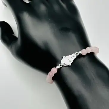 Pulsera Cuarzo Rosa Virgen del Rocio Plata de Ley