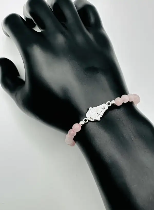Pulsera Cuarzo Rosa Virgen del Rocio Plata de Ley
