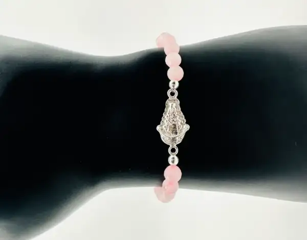 Pulsera Cuarzo Rosa Virgen del Rocio Plata de Ley - Imagen 2