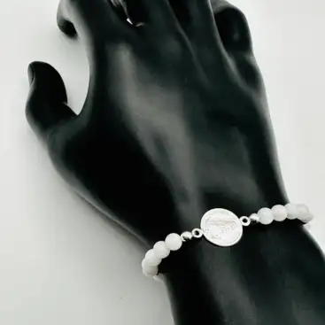 Pulsera Cuarzo Blanco Virgen del Rocio Plata de Ley