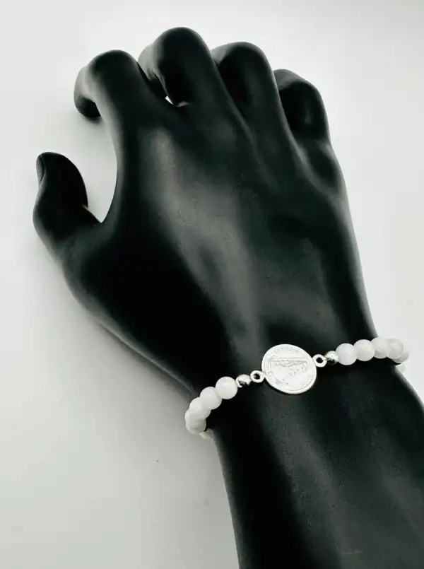 Pulsera Cuarzo Blanco Virgen del Rocio Plata de Ley