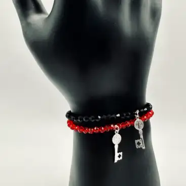 Pulsera Elastica Piedras Facetadas Llave San Benito Plata de Ley