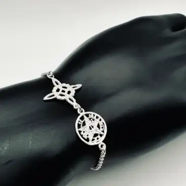 Pulsera Doble Proteccion Nudo De bruja Y Tetragramaton Plata De Ley