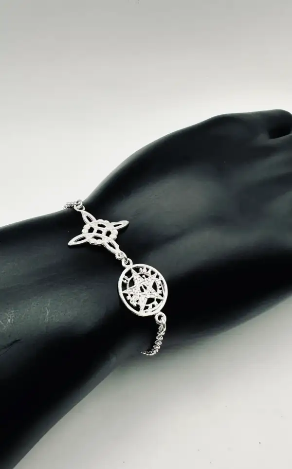 Pulsera Doble Proteccion Nudo De bruja Y Tetragramaton Plata De Ley