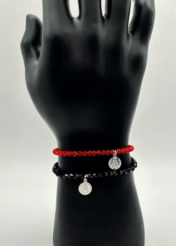 Pulsera Elastica Piedras Facetadas Virgen Del Rocio Plata De Ley