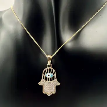Colgante Mano De Fatima Y Ojo Acero Oro Rosa