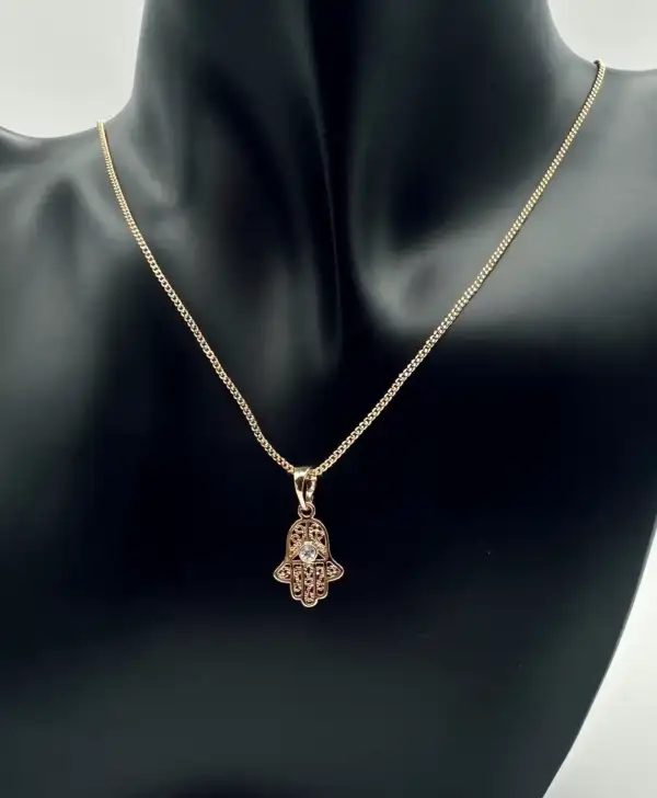 Colgante Mano De Fatima Acero Oro Rosa - Imagen 2