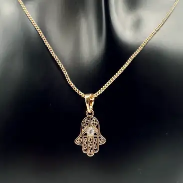 Colgante Mano De Fatima Acero Oro Rosa