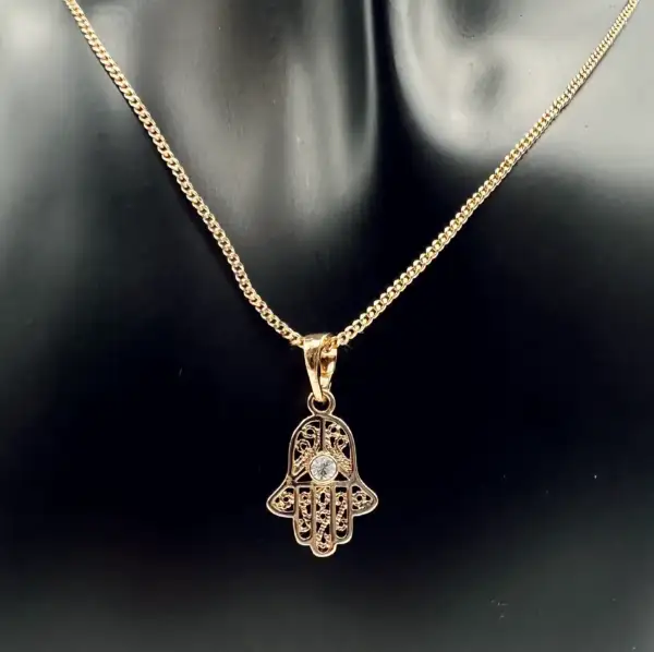 Colgante Mano De Fatima Acero Oro Rosa
