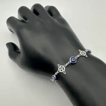 Pulsera Nudos De Bruja Y Ojos Turcos Plata De Ley