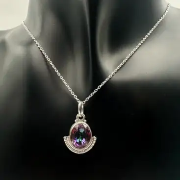 Colgante Cuarzo Aura Titanio Ovalado Plata De Ley