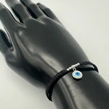 Pulsera Macrame Negro Ojo Turco Plata De Ley
