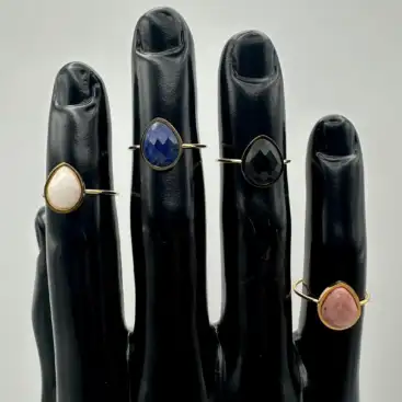 Anillo Gota Facetado Acero Dorado