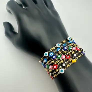 Pulsera Ojos Turcos Acero Dorado