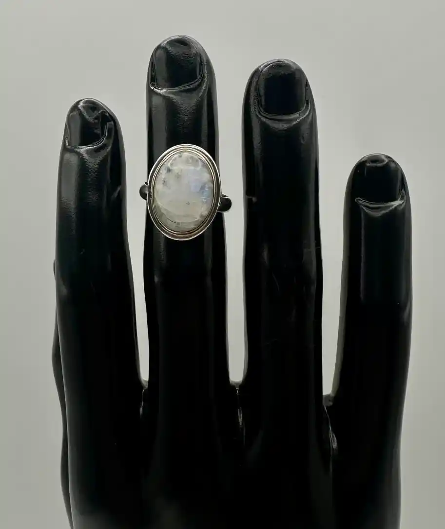 Anillo Piedra Luna Ovalado Plata De Ley - Imagen 2