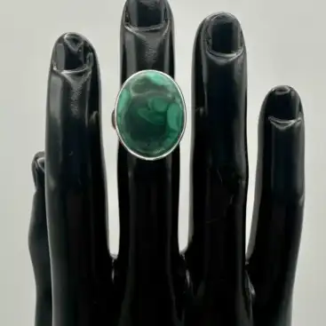Anillo Malaquita Grande Plata De Ley