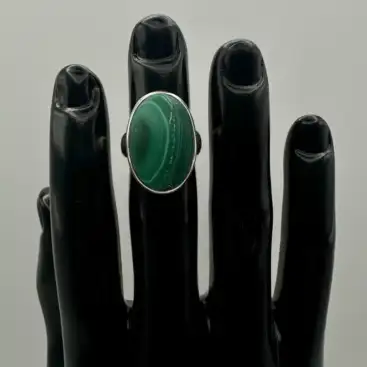 Anillo Malaquita Ovalado Grande Plata De Ley
