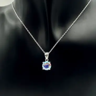 Colgante Cuarzo Maestro Aqua Aura Facetado Redondo Plata De Ley