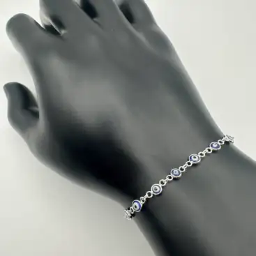 Pulsera Ojos Turcos Pequeños Plata De Ley