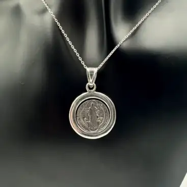 Colgante Giratorio San Benito Y San Judas Tadeo Plata De Ley