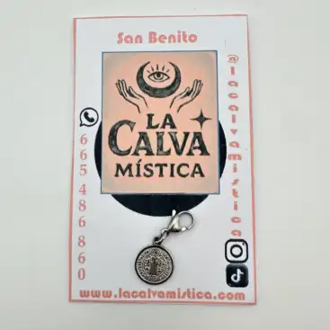 Dije San Benito La Calva Mistica Acero Plateado