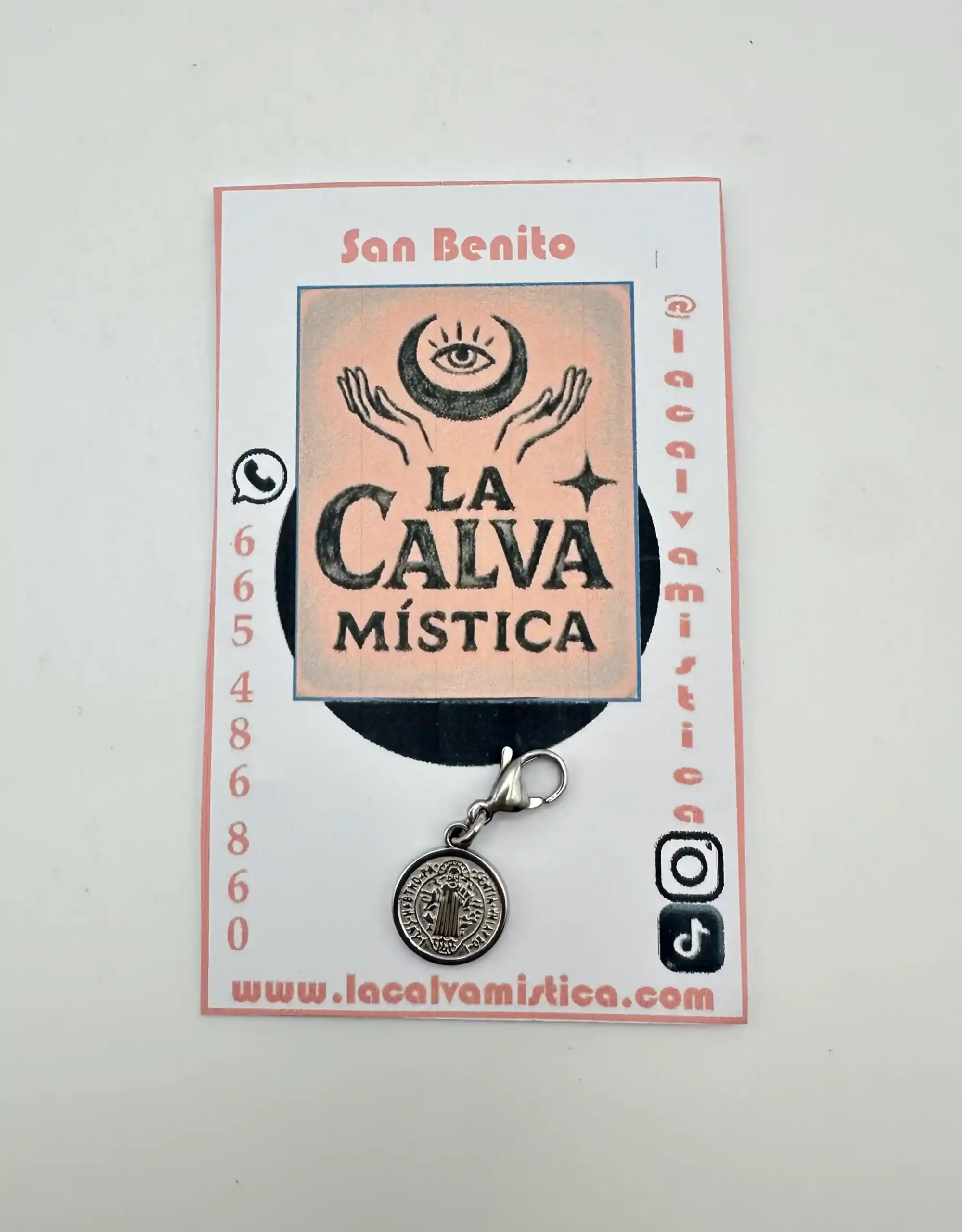 Dije San Benito La Calva Mistica Acero Plateado