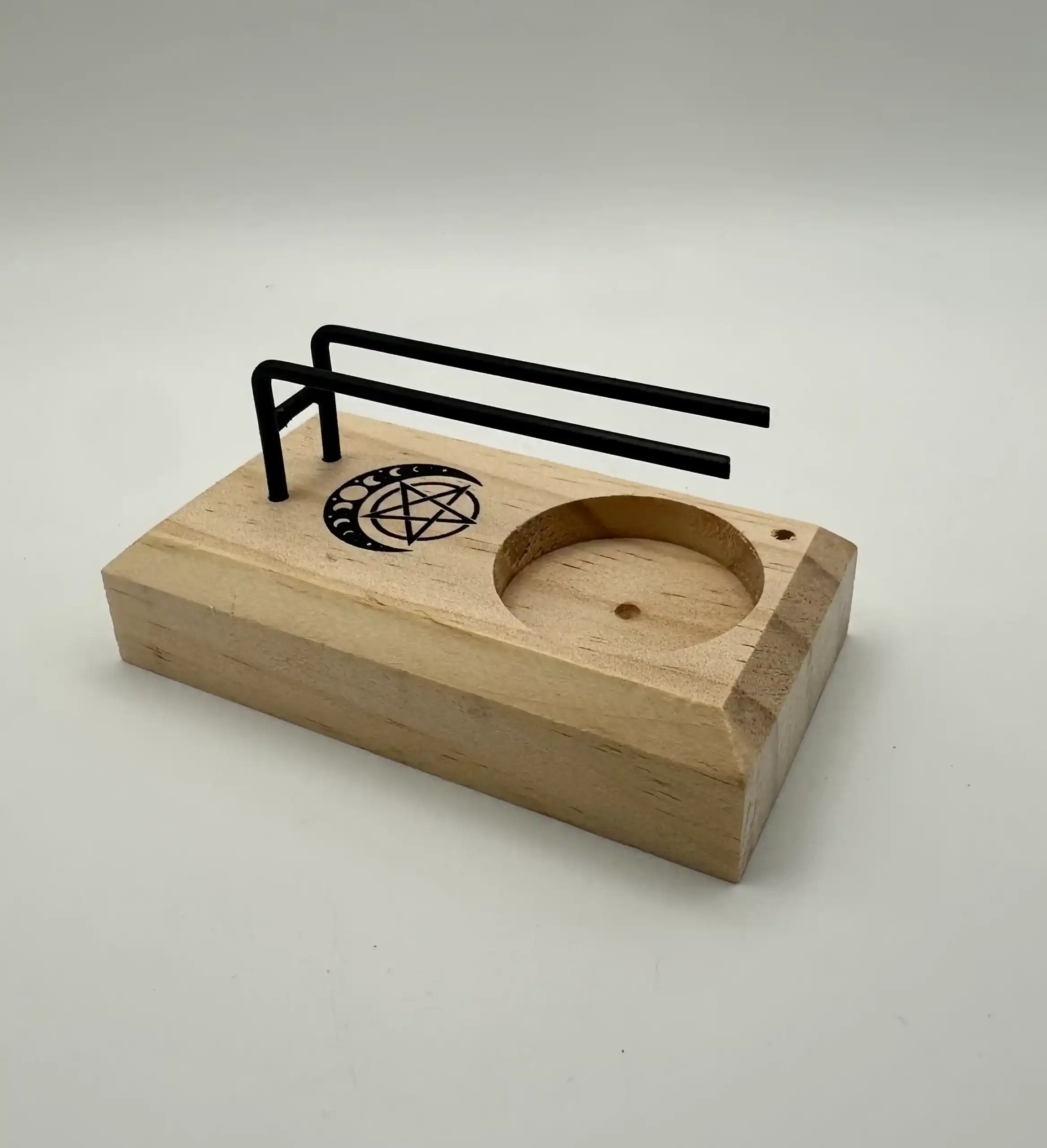 Porta Sahumerio Madera Pentagrama Y Fases Lunares