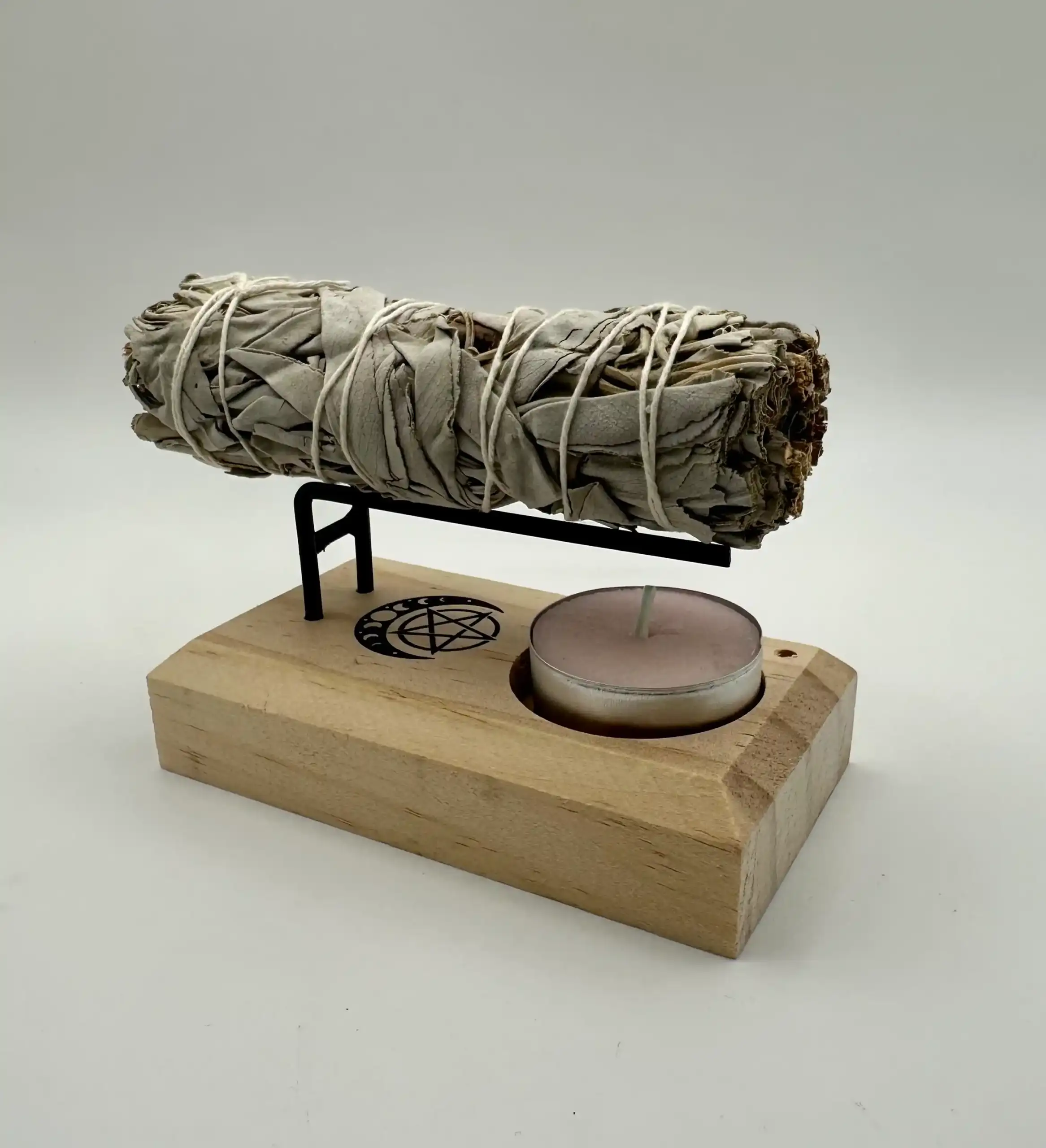 Porta Sahumerio Madera Pentagrama Y Fases Lunares - Imagen 2