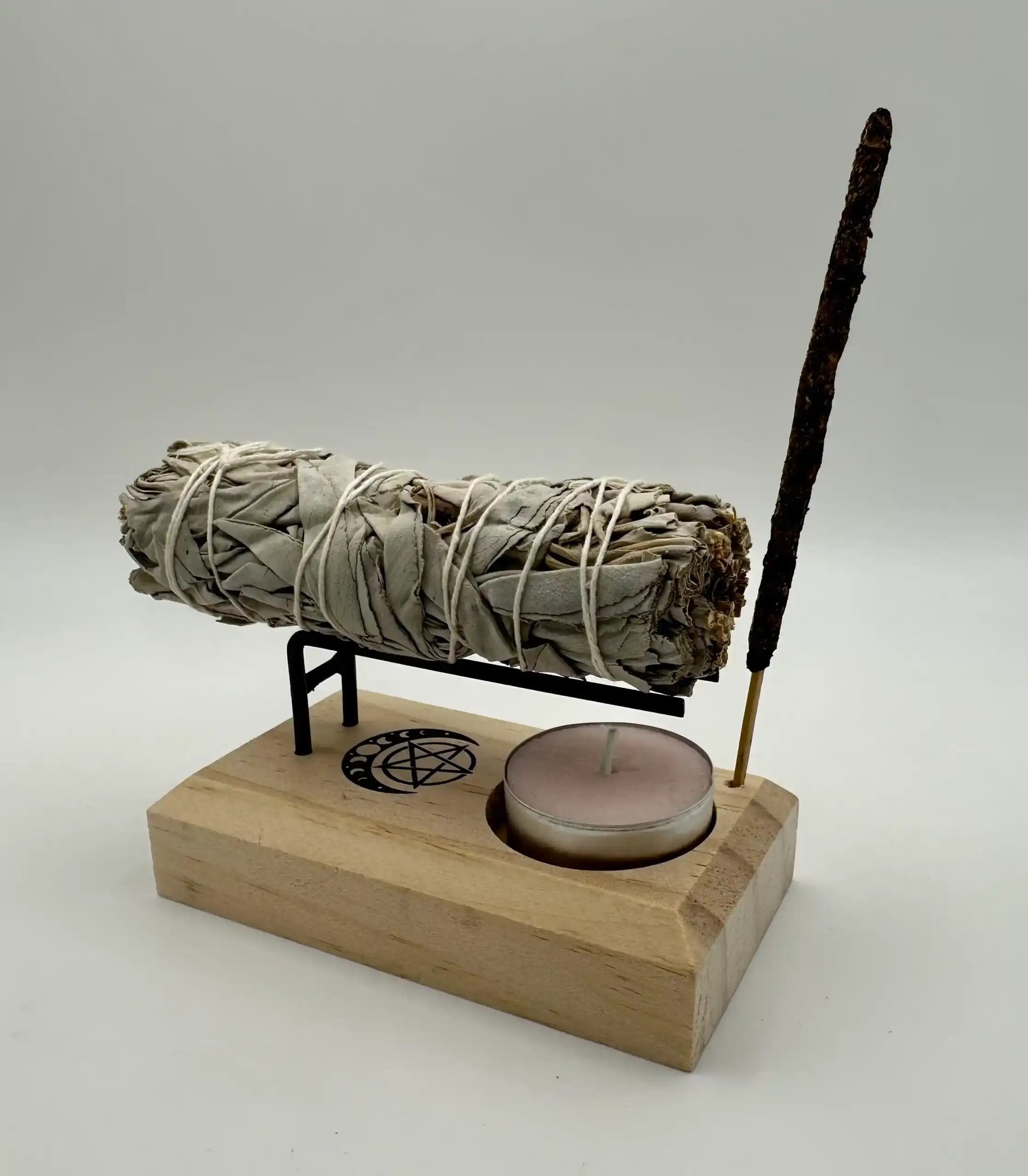 Porta Sahumerio Madera Pentagrama Y Fases Lunares - Imagen 3