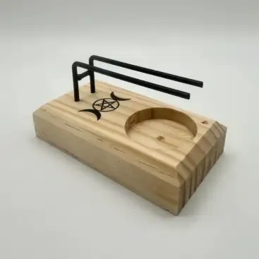 Porta Sahumerio Madera Triple Luna Y Pentagrama