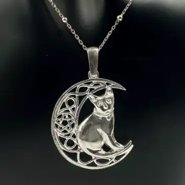 Colgante Luna Y Gato Pagano Plata De Ley